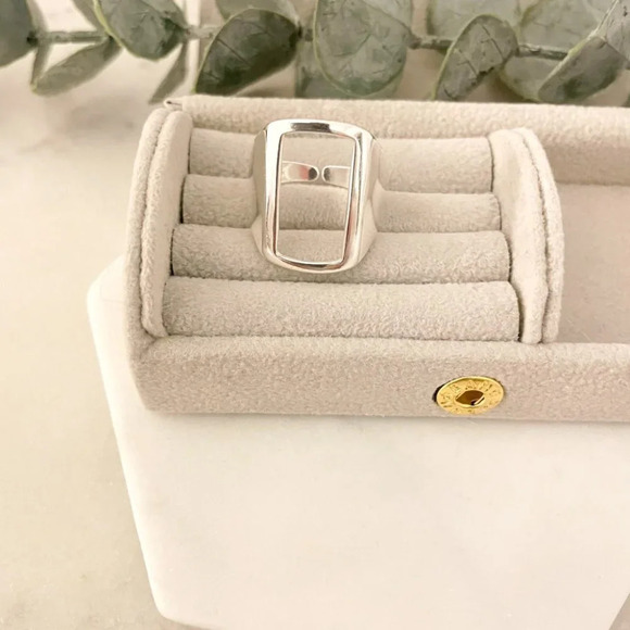 925 Sterling Silver Chunky Rectangle Ring Thick Bold Ring Large Statement Ring - Picture 5 of 9